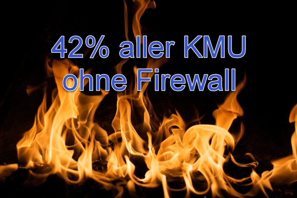 Flammen mit dem Schriftzug "42% aller KMU ohne Firewall"